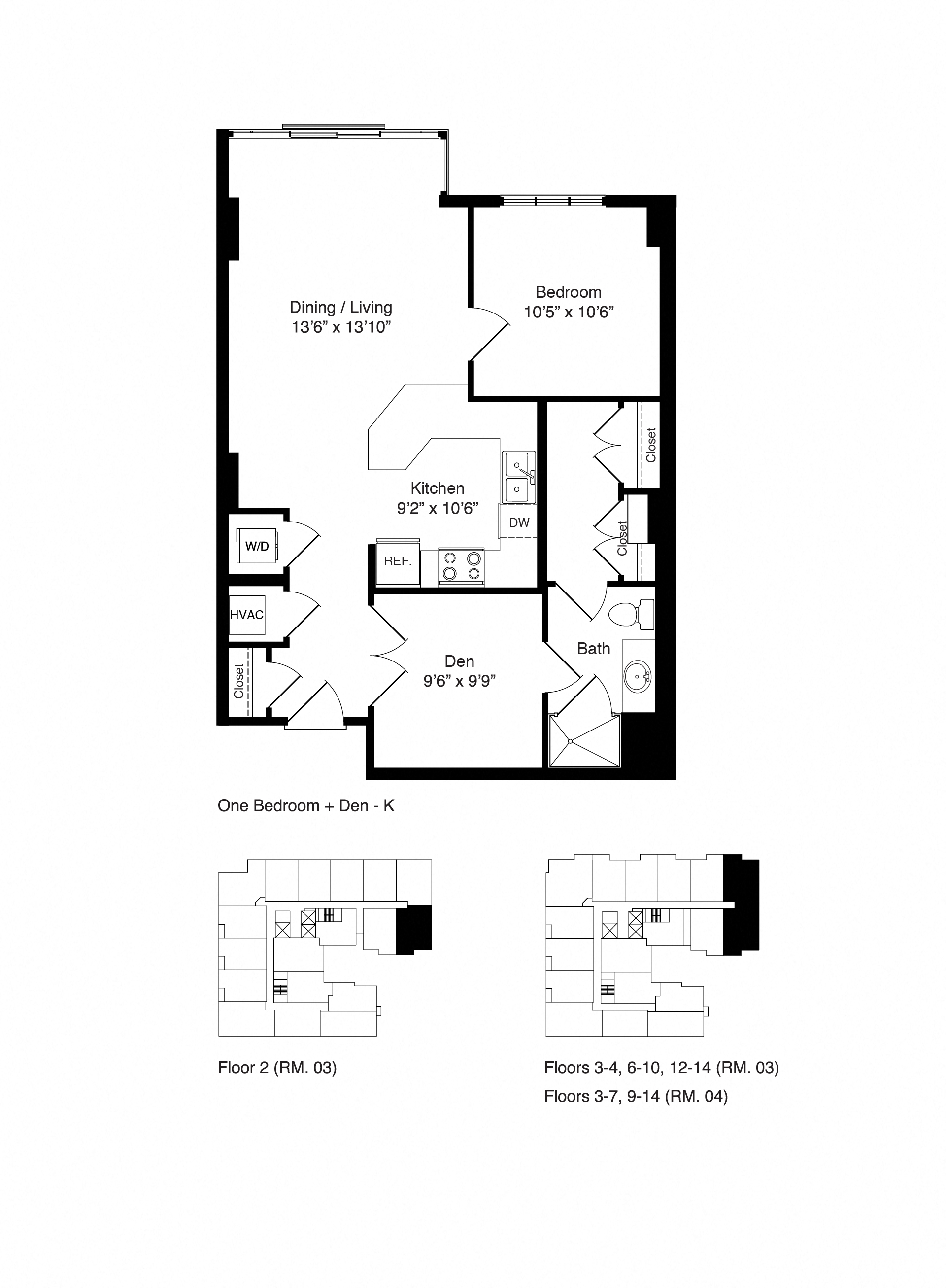 Floor plan for 1 bed, 1 bath, 858 sqft